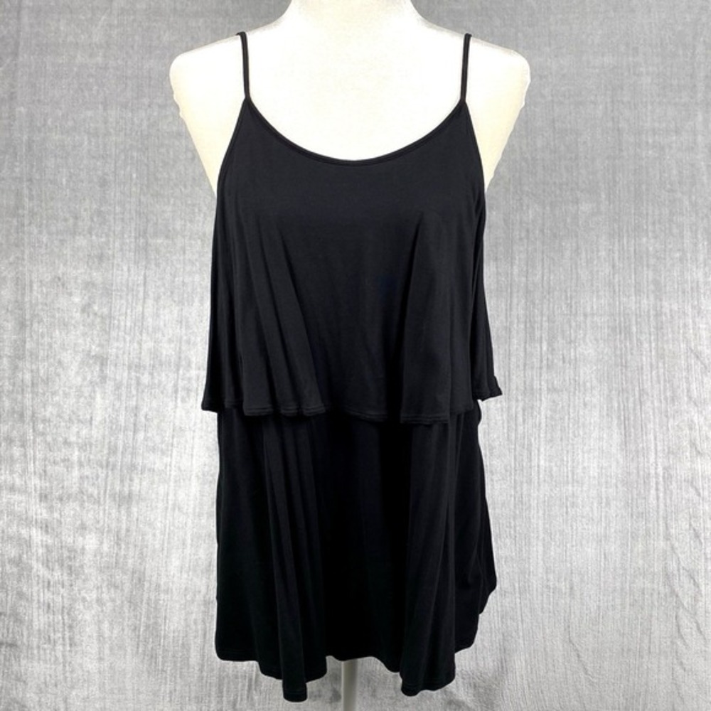 Old Navy Womens Tank XL Black Ruffle Swing Cami Spaghetti Straps‎ Whimsigoth